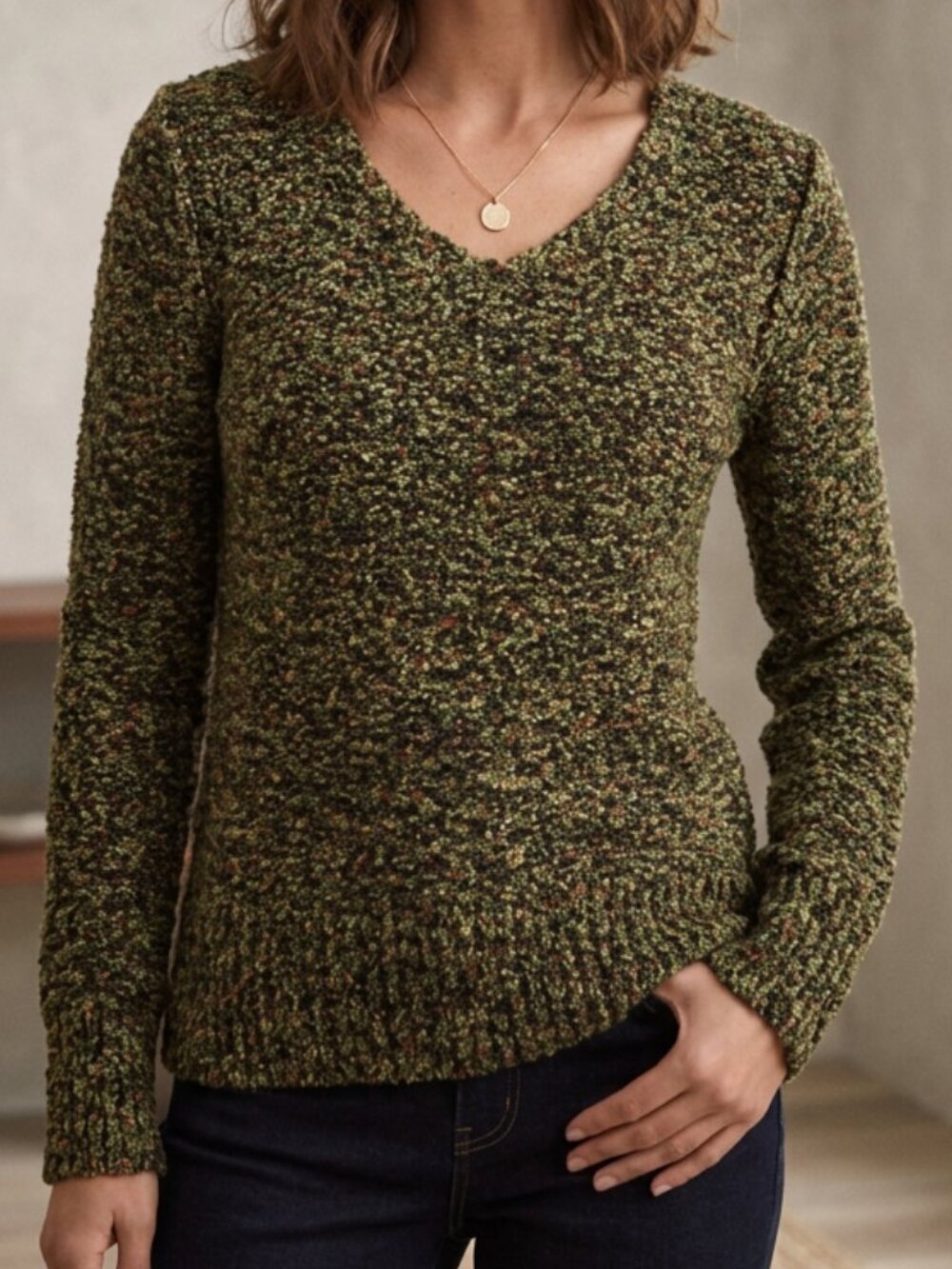 Royal Robbin Multi-color Green V-neck Sweater
